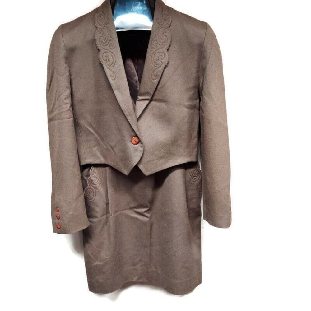 Jacques Vert Pure Wool Cropped Blazer & Skirt Suit 2-Piece Sz 8 Made in England